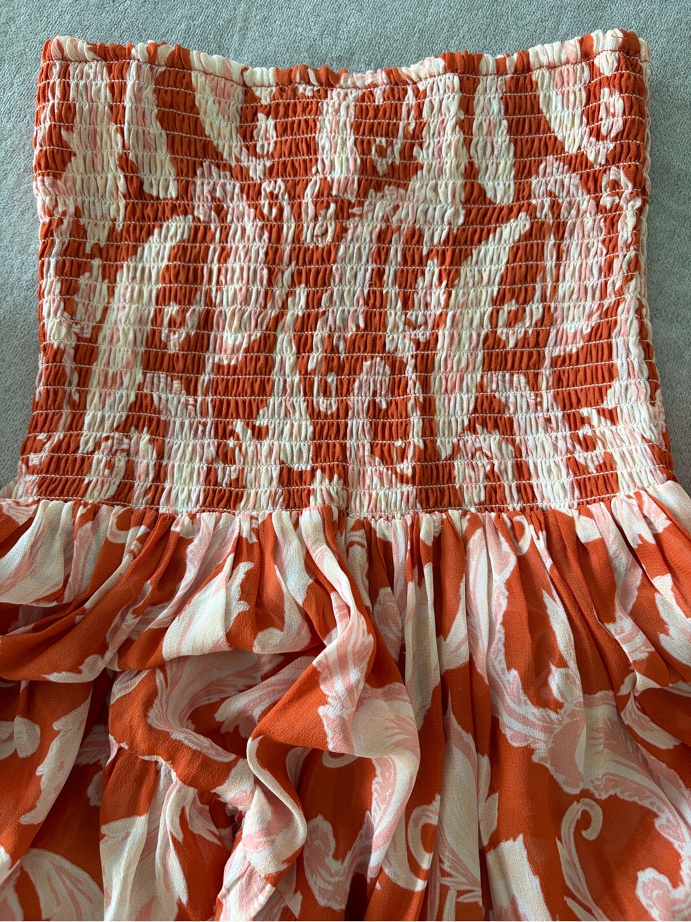 Strapless Orange & White High-Low Maxi Dress with Smocked Top - Picture 8 of 10